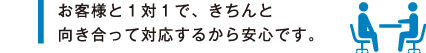 お客様と1対1で、きちんと向き合って対応するから安心です。